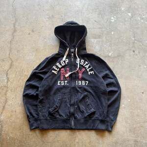 Vintage 90's Aeropostale Heavyweight Zip Up Hoodie, Navy Black, Size L